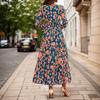 Vestido Maxi Floral Manga Longa Decote V Boêmio Vestido para Convidada de Casamento Casual Feminino