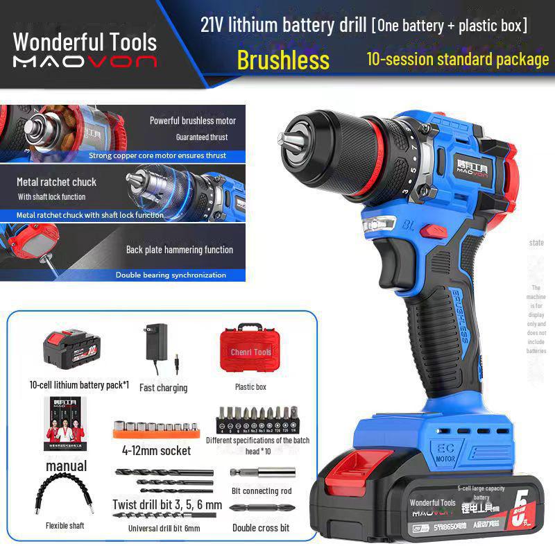 Miaoyou Mașină de găurit cu percuție fără perii reîncărcabilă cu baterie litiu de capacitate mare - Șurubelniță electrică fără fir multifuncțională