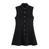 Women's Lapel Collar Sleeveless Slim Fit Mini Dress with Shoulder Pad Casual Work Dress