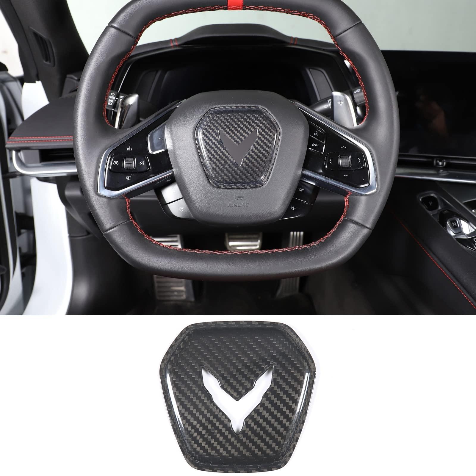 REAL Black Carbon Fiber Steering Wheel Center Cover For Corvette C8 -