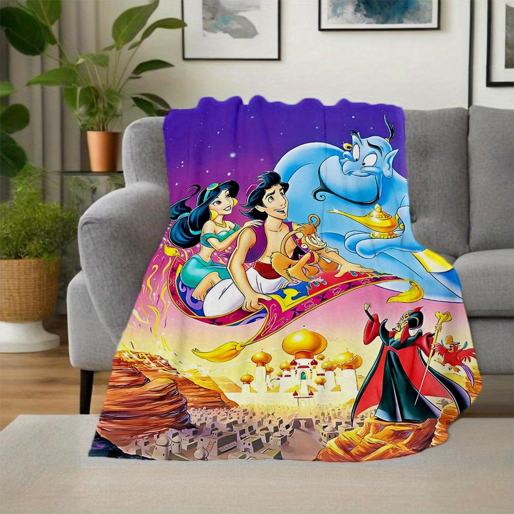 1pc, Aladdin's Genie and Jasmine On a Flying Carpet Blanket Room Decor, Soft Bedding Cover, Living Room, Travel, Camping
