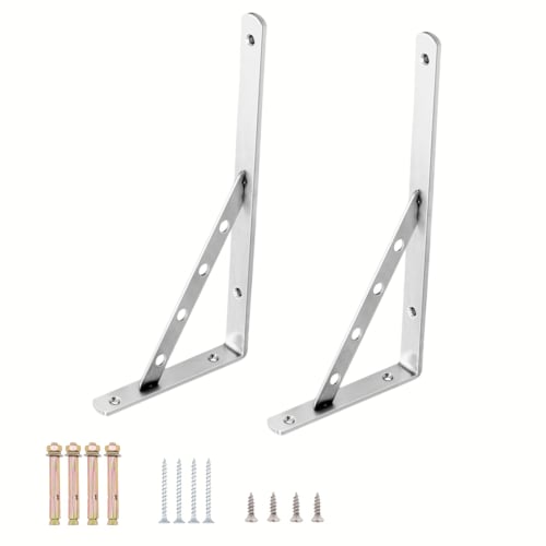 Nanarico L-Shaped Stainless Steel Shelf Brackets, DIY Kitchen Garage L-Shaped Angle Brackets, 3mm Thick, Heavy-Duty Capacity, Screws Included (Large,