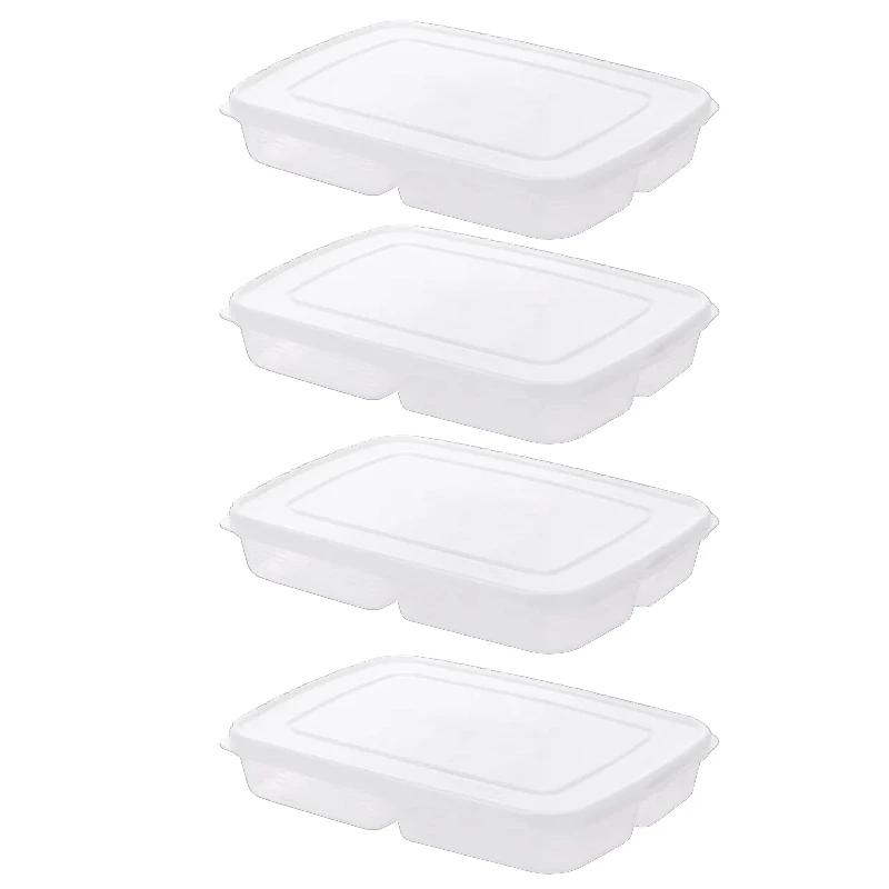 Food Grade Sealed Refrigerator Storage Box, Four Compartments Fresh-Keeping Container for Frozen Meat, Scallions, Ginger,Garlic