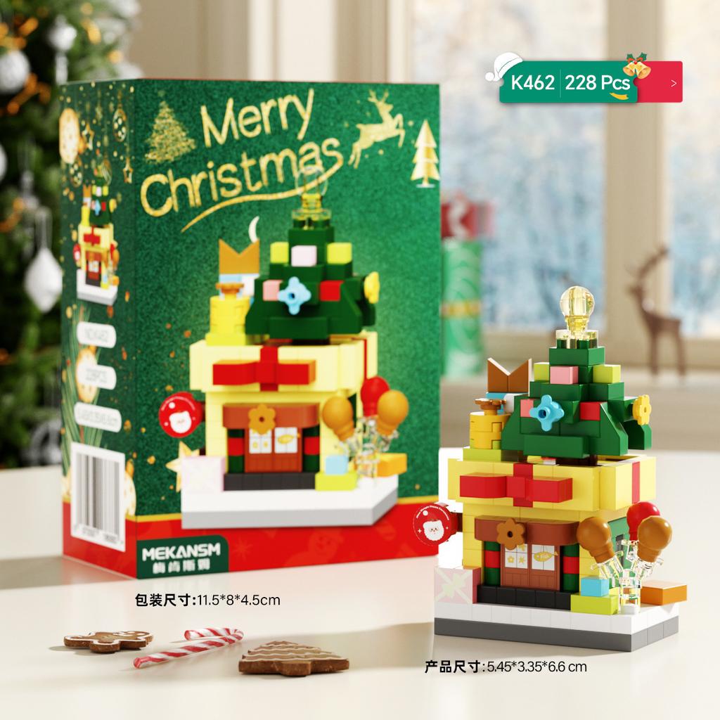 Non-Toxic 33 Style Cartoon Santa Claus Snowman Wishing Tree Apple Candy House Building Blocks City Compatible Diy Toys Children'S Gifts