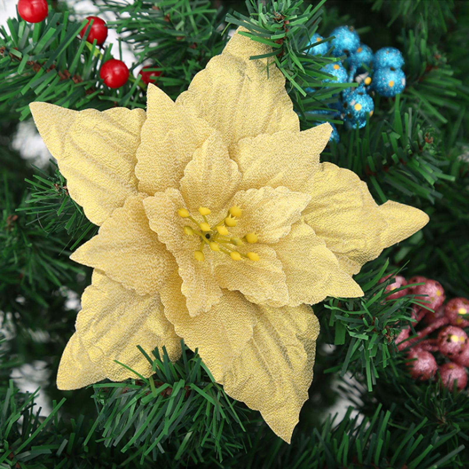 

10 шт. Глиттерная пуансеттия 18 см Искусственные цветы Рождество для Свадебной вечеринки Венок Украшение Золотой Type 2