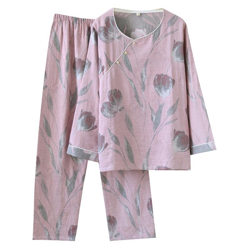 2026 Jaro a Podzim Nová Dámská Pyžamová Souprava 100% Bavlna Starožitný Žakár Dlouhý Rukáv Dlouhé Kalhoty Dvou dílná Domácí Souprava