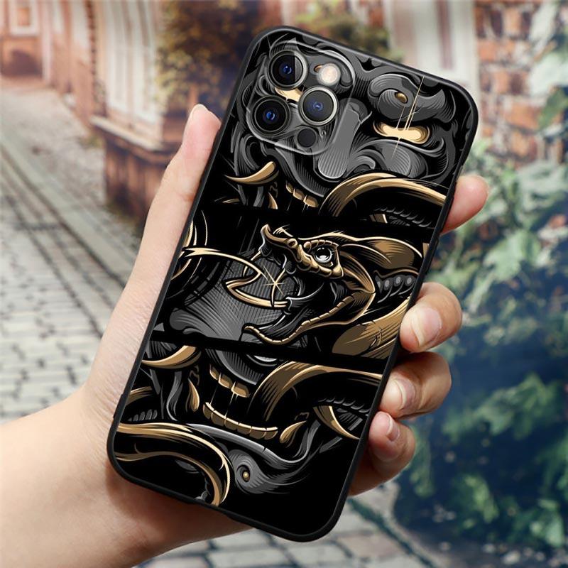 Samurai Ghost Hannya Ukiyo-E Mask Tattoo Phone Case For Apple iPhone 16e 16 15 14 13 12 11 Pro Max XR XS 8 Plus Back Cover Cases