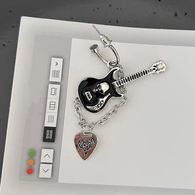 Dark Punk Skull Black Rock Guitar Y2K Earrings