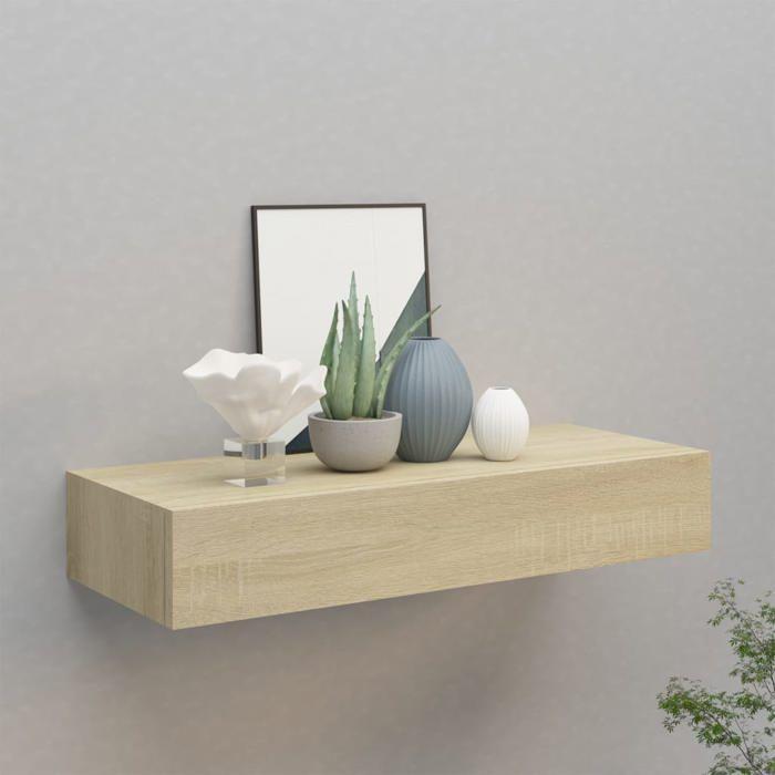 VidaXL Etagère à Tiroir Murale Etagère Flottante Suspendue Support Mural Salon Salle de Séjour Maison Intérieur Chêne 330261