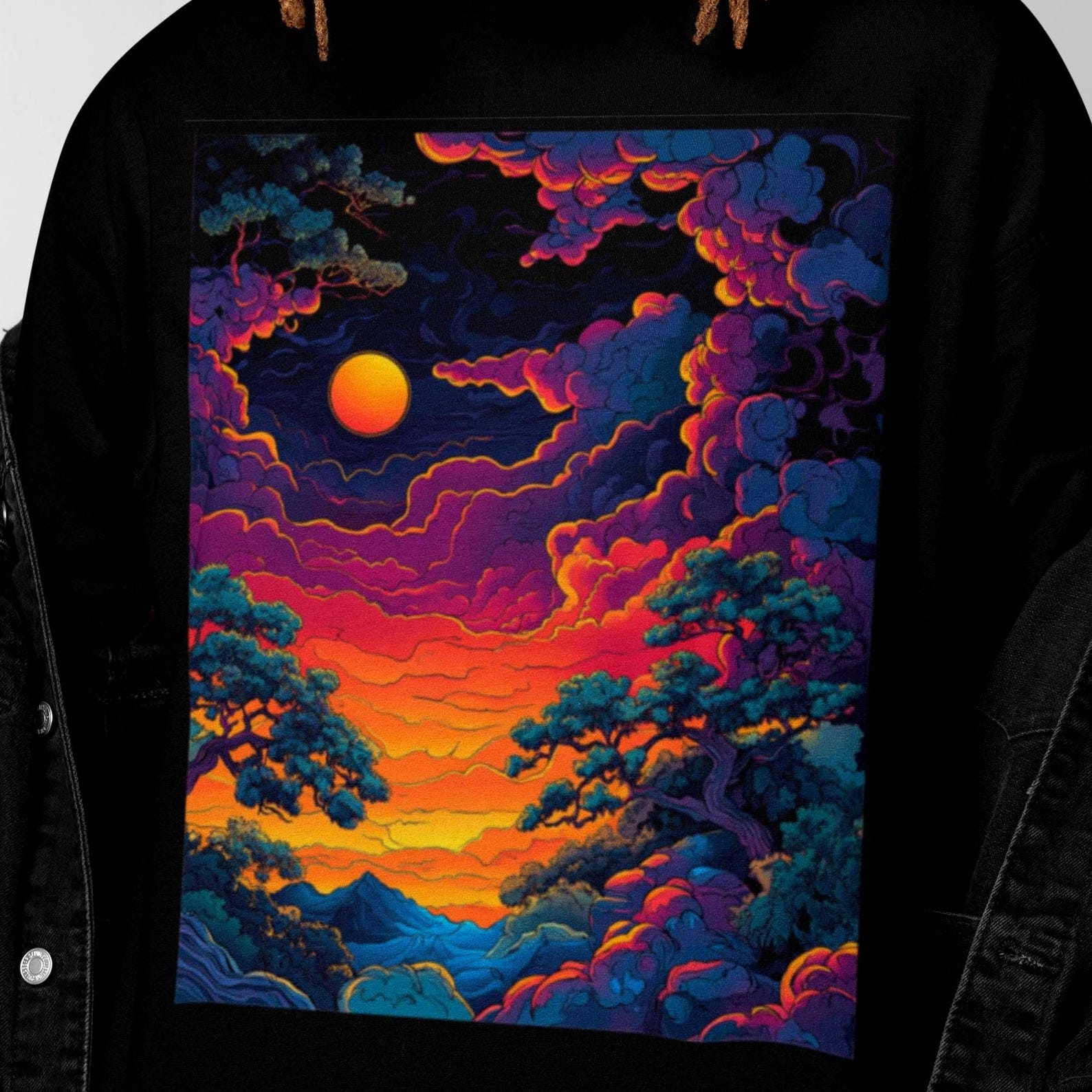 Psychedelic Sunset Forest Shirt | Vibrant Surreal Landscape Tee | Colorful Nature Art T-Shirt | Trippy Sunset Top S