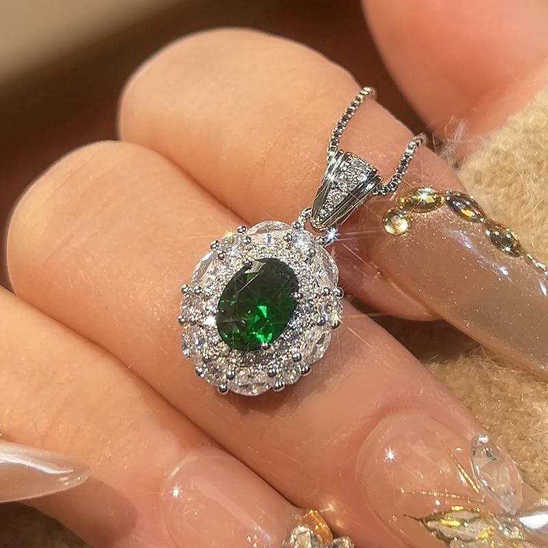Huamei Jewelry Set Jewelry S Silver Needle Earrings Emerald Necklace Premium Women