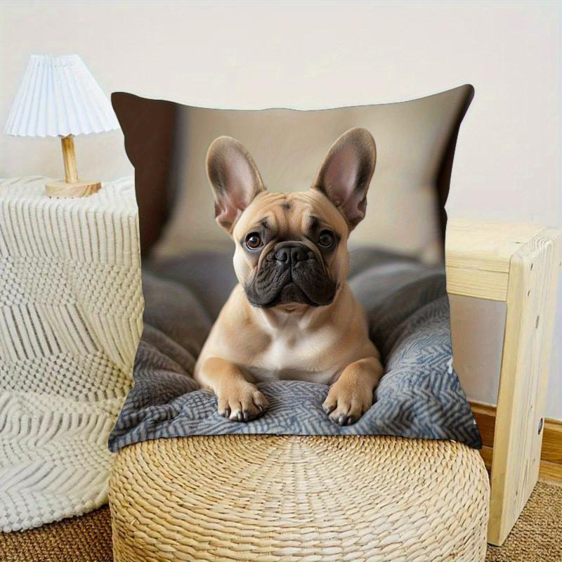 Vikama French Bulldog Realistic-Style Pillowcase Soft Comfortable Smooth Sofa Decor Cute Pet-Themed Home Cushion Cover