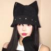 Cute Funny Cat Ear Bucket Hat  Vintage Rivet Versatile Casual Bucket Hat