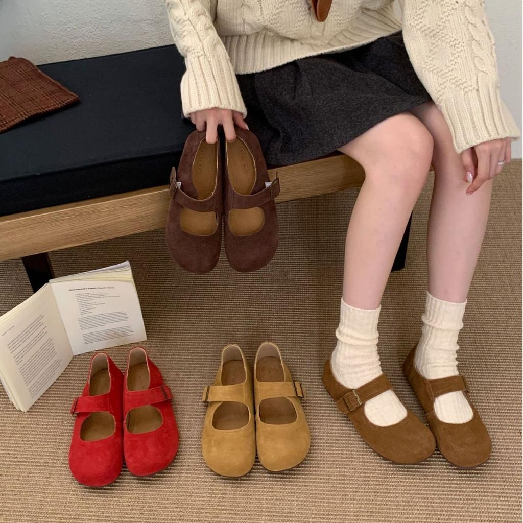 2025 new round head leather matte shallow mouth versatile word with soft skin Doudou pregnant women's single shoes