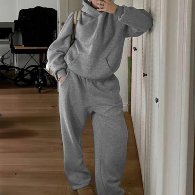 Autumn and Winter Women's Casual Loose Warm Padded Hooded Sweatshirt Sweatpants Two-piece Set