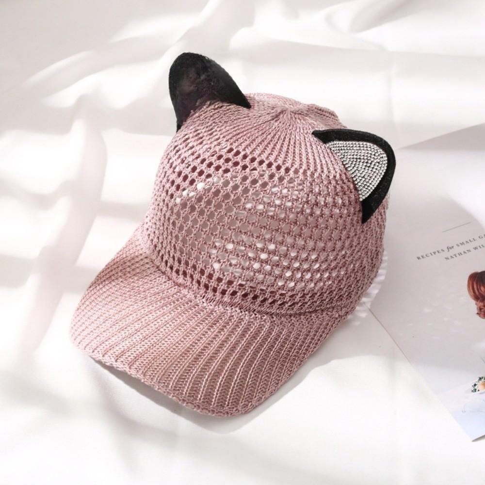 Fashion Cat Ears Baseball Cap Hollow Design Breathable Sun Hat UV Protection Simple Peaked Cap Unisex Outdoor