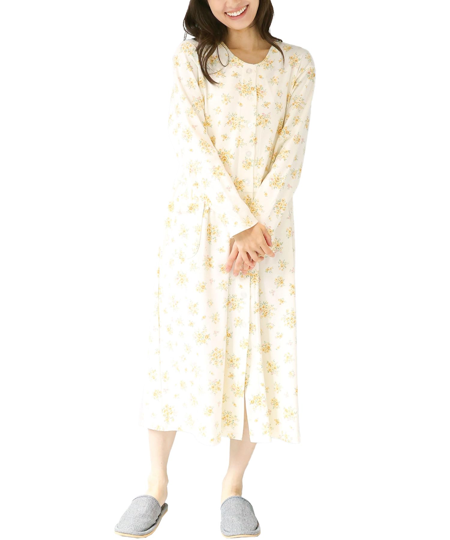 

Ночная сорочка Nishiki Сделано в стране Гладкая Длинная Открытая Длинная Домашняя одежда для Весны и Осени Размер Женская пижама, Япония, Сшито, 100% хлопок,