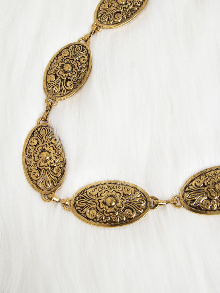 Retro Carved Metal Women's Waist Chain In Antique Silver Bronze with Western-Style Embossed Alloy Design