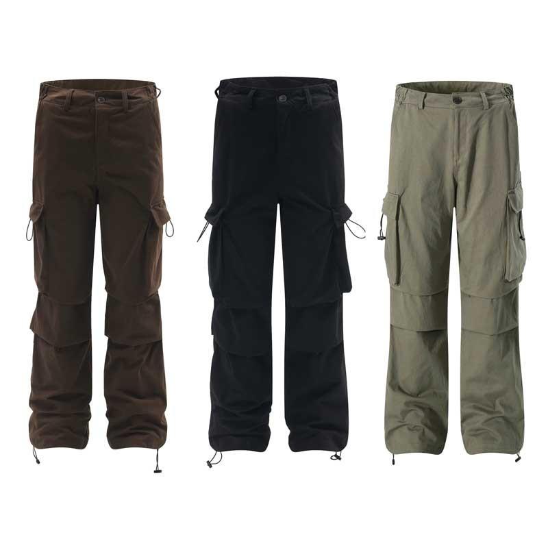 Men Women Streetwear Cargo Pants Loose Fit Straight Leg Wide Trousers With Detail Multi Pocket Cotton Casual