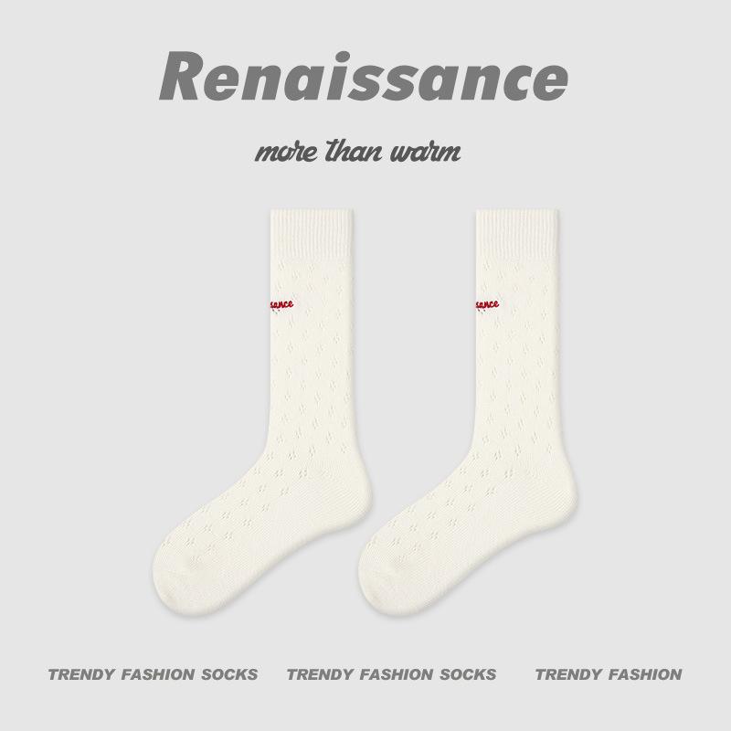 Ladies Autumn Winter New Letter Preppy Style Fake Two Tube Stack Socks