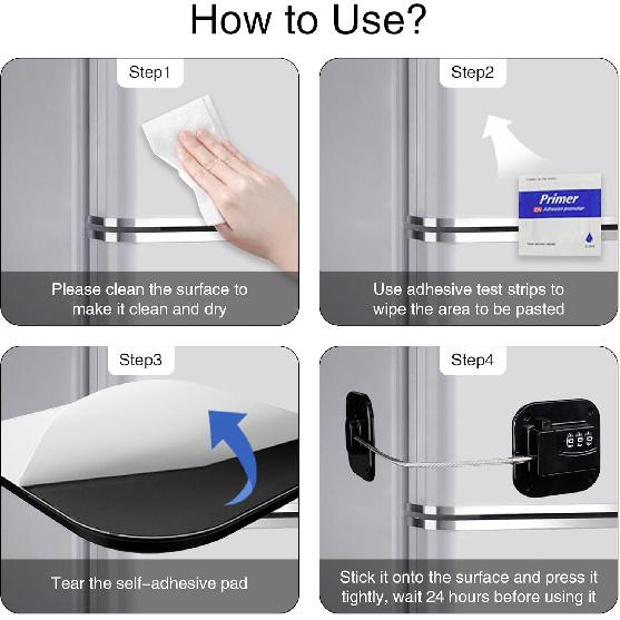 Combination Refrigerator Lock - Resettable Code Fridge Lock for Kids, Adults, Heavy Duty Child Safety Locks for French Door Fridge, Freezer, Cabinet,
