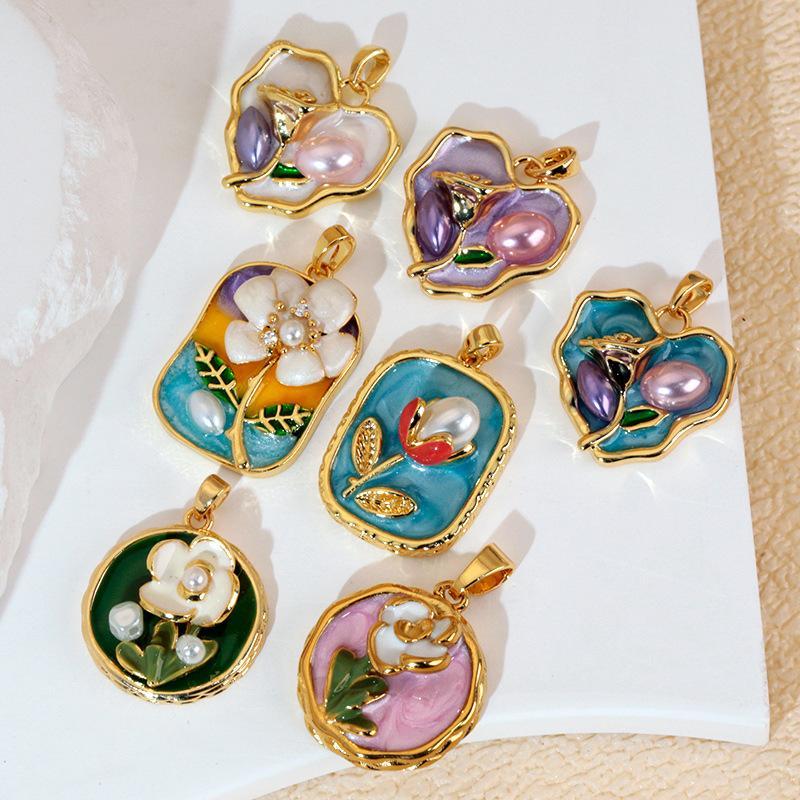 Multi Style Flower Charms For Jewelry Making Brass Gold-Plated Oil Drop Pendant Diy Jewelry Material