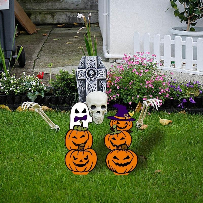Halloweens Double Fellow pumpkins Metal Stake Stable Lawn Decoration Raitight Outdoor Party