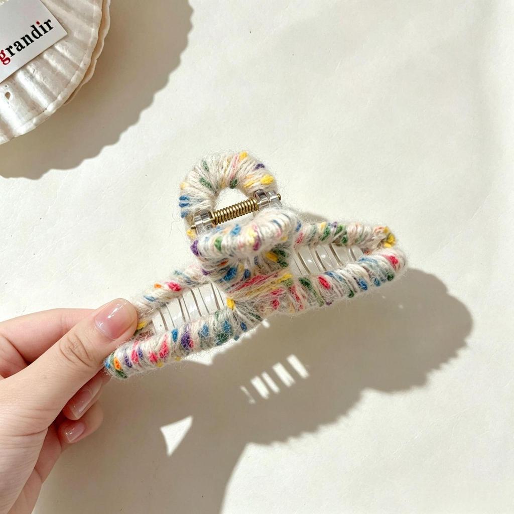 Rainbow Popping Candy Woolen Hair Clip - Cute Large Claw Clip for Women, High-End Internet Celebrity Shark Style