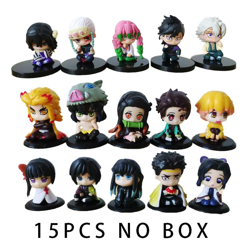 15 PCS/Set Q Version Demon Slayer Sitting Ghost Doll Tanjiro Nidouzi Inosuke Zenizu Figure Action Figure Movie Model Toys Doll