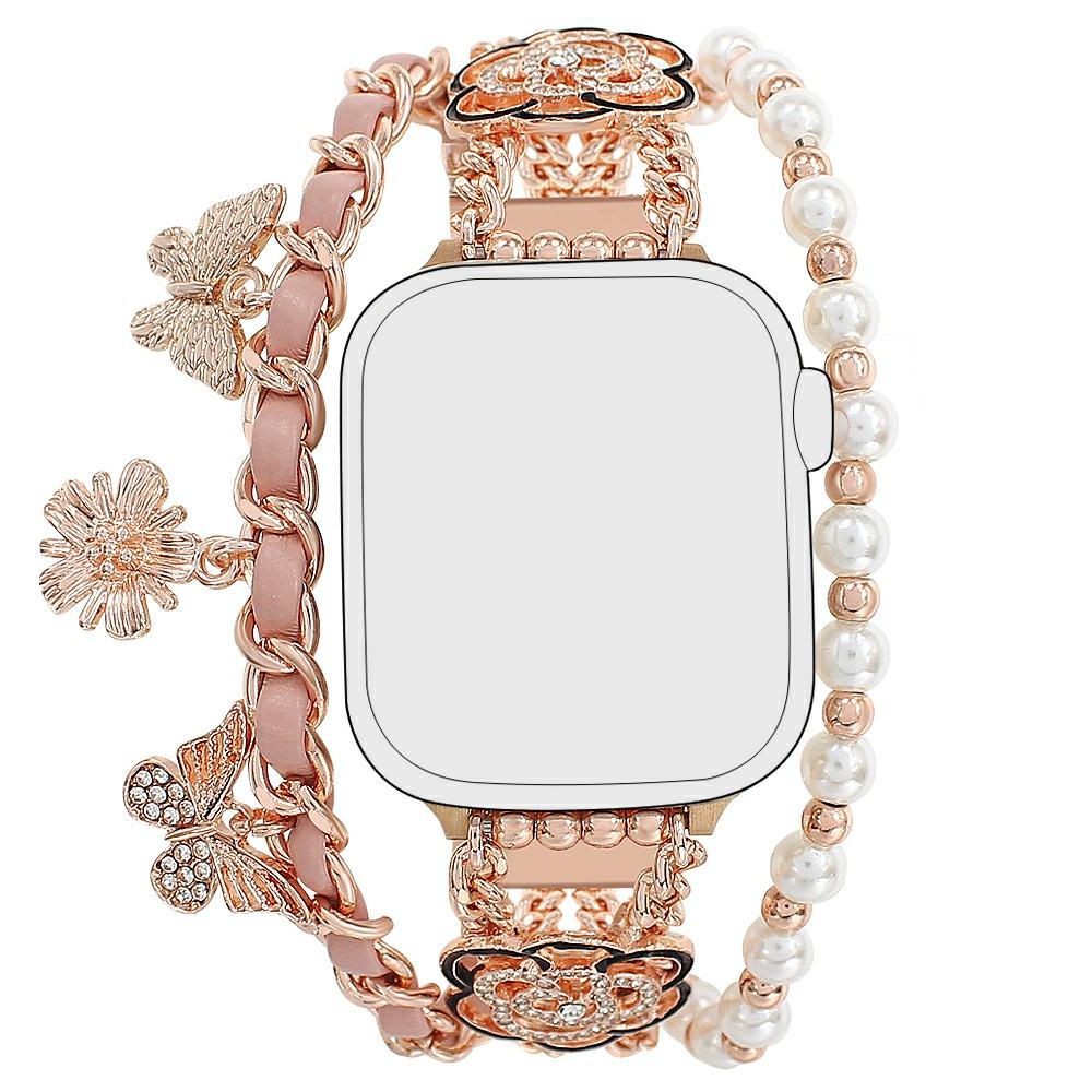 

Браслет з цинкового сплаву для Apple Watch Series 10 Ultra 9 8 7 SE 6 5 4 3 2 1 46мм 49мм 45мм 44мм 42мм Ремінець для годинника з квітковим та метеликовим візерунком Pink