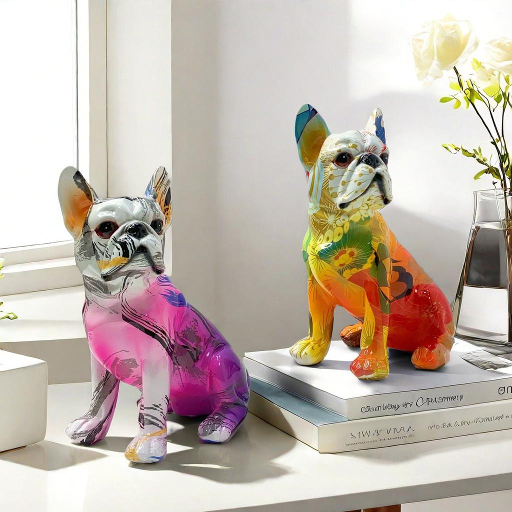 Modern Creative Gradient Tilted Head Bulldog Ornaments Home Decoration Resin Crafts Housewarming Gifts