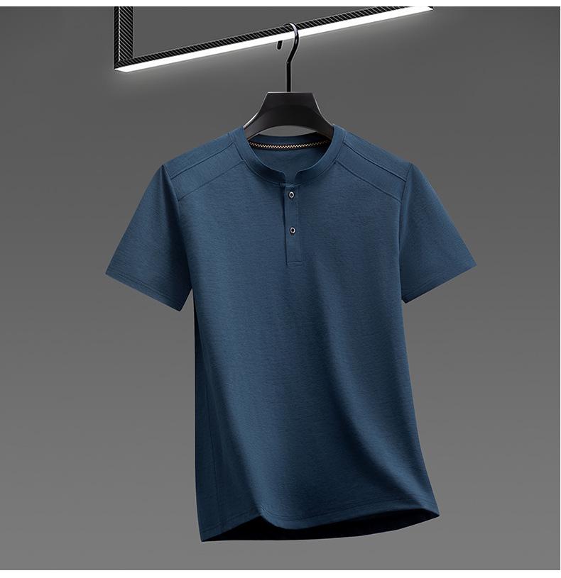 Men's Summer Short Sleeve Henley Collar Polo Shirt - Loose Fit, Solid Color, Casual Versatile T-shirt