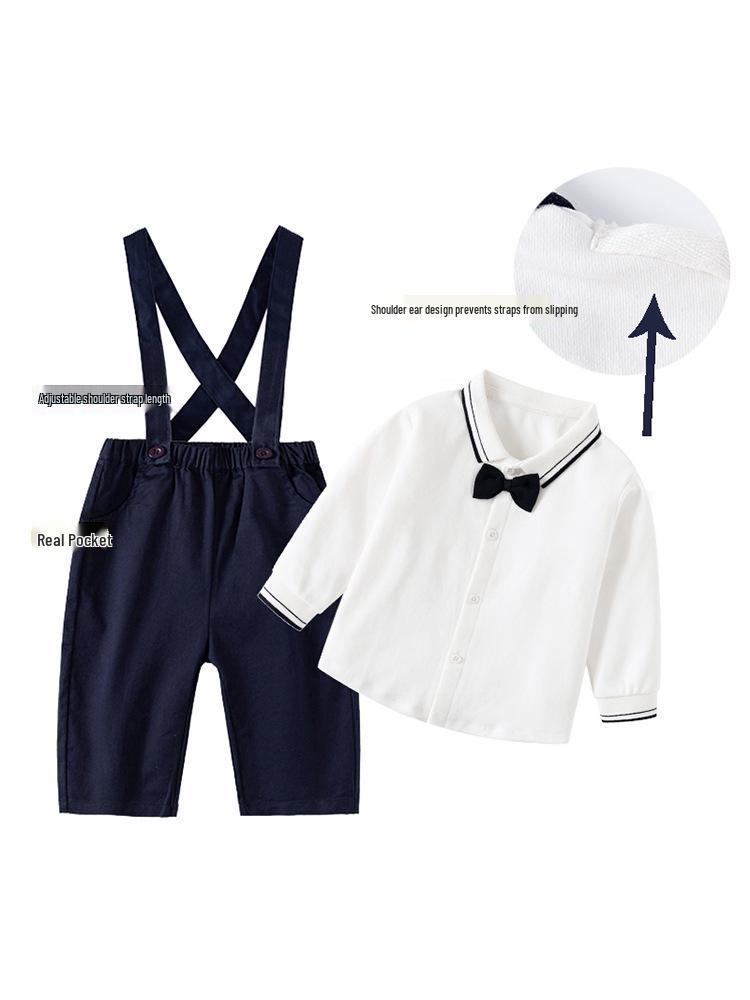 Festliches Jungen-Set: Langarmhemd & Latzhose für Einjährige - Perfekt für Herbst-/Frühlingsbankette & Aufführungen