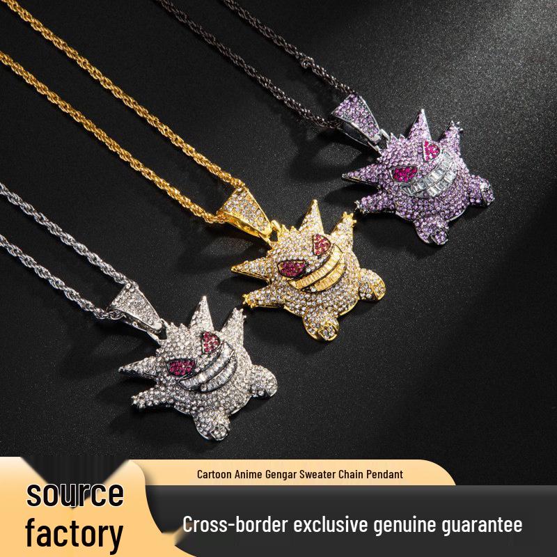 European & American Cartoon Anime Gengar Pendant Little Monster Rhinestone Hip Hop Necklace