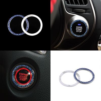 2pcs Metal Rhinestone Car Engine Start Button Ring Cover Sticker Decoration
