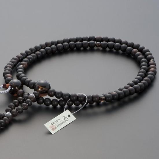 Buddhist Altar Shop Takita Shoten Buddhist Prayer Nichiren Sect Formal Prayer Beads Striped Ebony with Brown Crystal 2 Shaku Silk with Flower Brahma