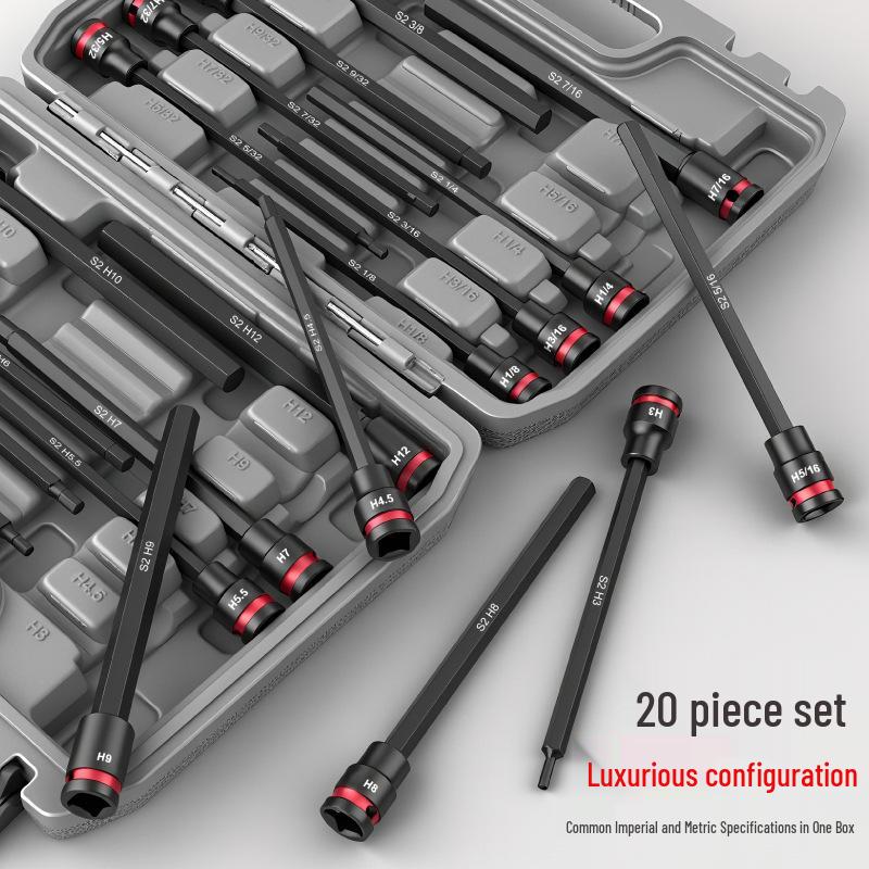 20-Piece 3/8 Extended Metric & Imperial Hex Socket Screwdriver Set with Mid-Fly Internal Hex Bits & Wrench Tools
