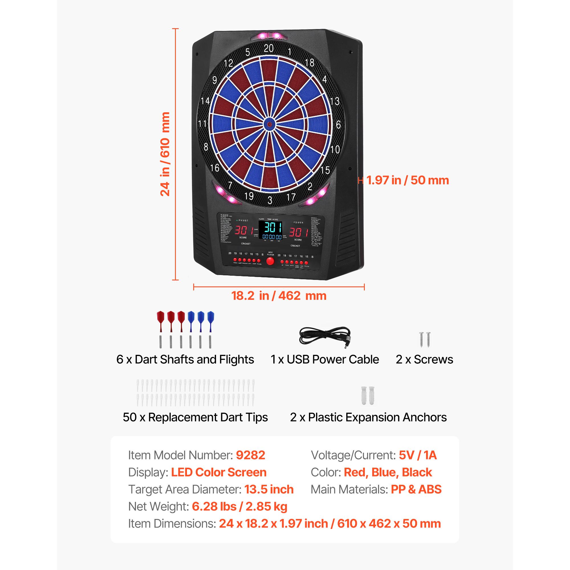 

SucceBuy 13,5-дюймовая электронная мишень для дартса 45 игр 474 варианта 8 игроков 6 дротиков 50 мягких наконечников Светодиодный счет для домашней вечеринки бара