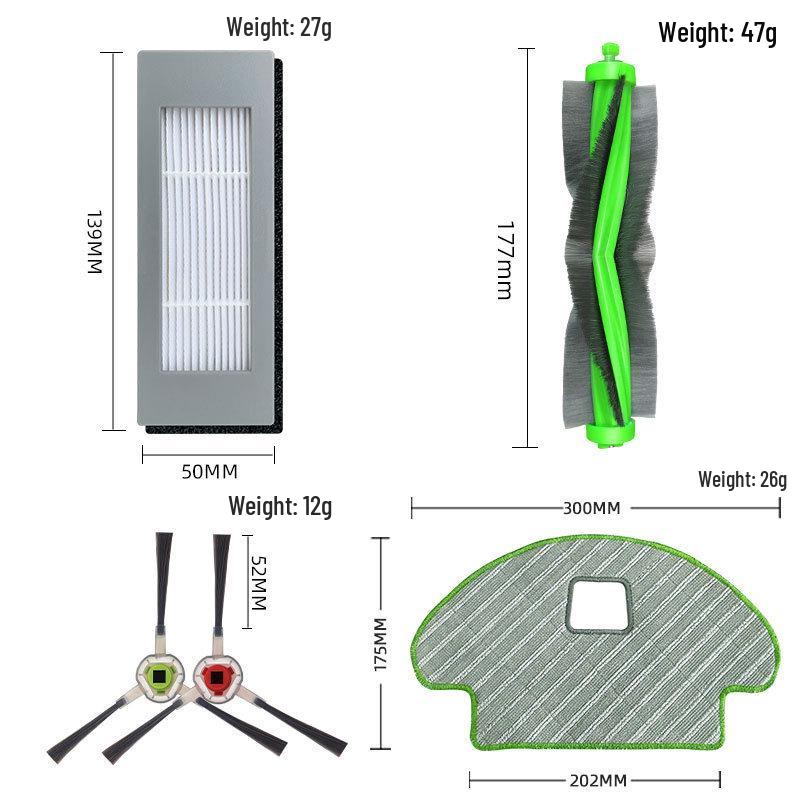 Compatible Accessories Kit for iRobot Combo113: Main Brush, Filter, Mop, and Side Brush.