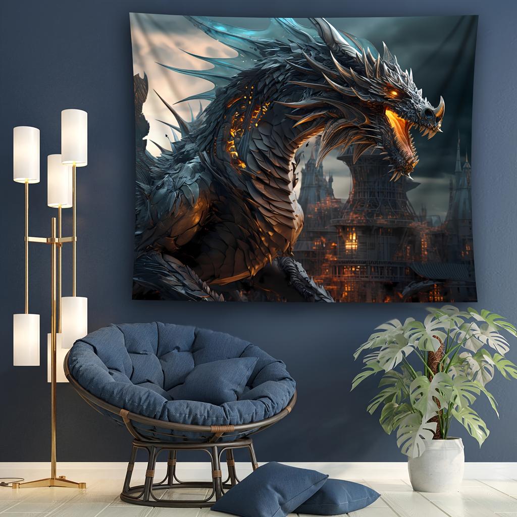 1pc Gothic Dark Fantasy Dragon Tapestry, Polyester Fabric, Machine Washable, Suitable for Bedroom Living Room Decoration
