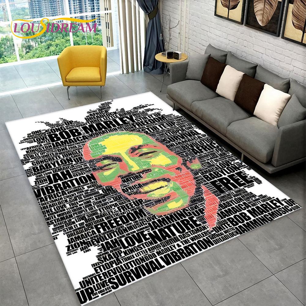 Bob Marley Reggae Music Maple Leaf Jamaican Area Rug,Carpet Rug for Living Room Bedroom Sofa Doormat Decor,Non-slip Floor Mat