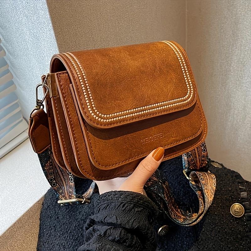 Geantă de tip crossbody mini pătrată, posetă cu clapetă în stil retro pentru femei, geantă de umăr cu mai multe straturi (7,08*5,11*3,14) inch
