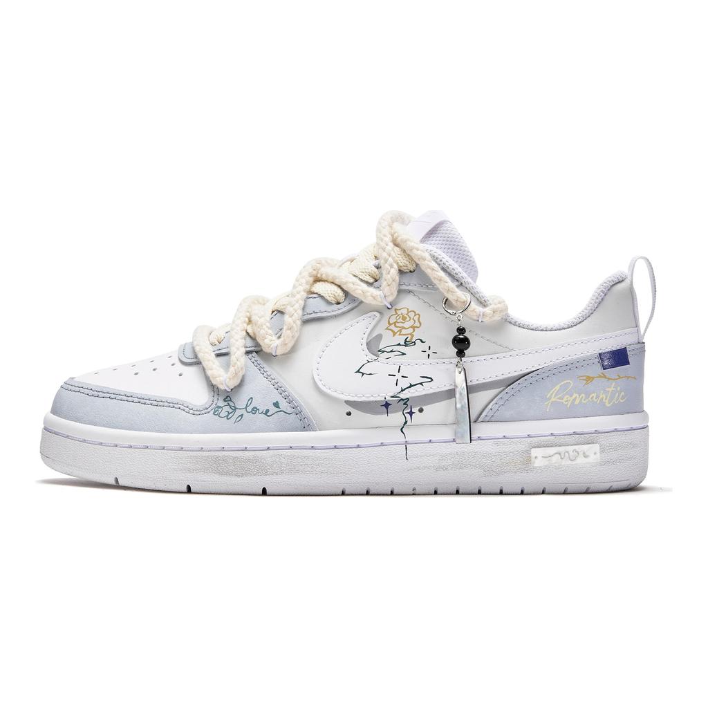 Nike Court Borough 2 Line Of Light And Shadow, Flower Isle Low Top Skateboard Shoes GS White Blue BQ5448-100(Team177-)