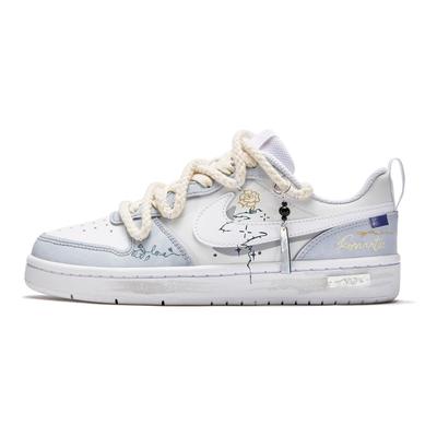 Court Borough 2 Line Of Light And Shadow, Flower Isle Low Top Skateboard Shoes GS White Blue BQ5448-100(Team177-)
