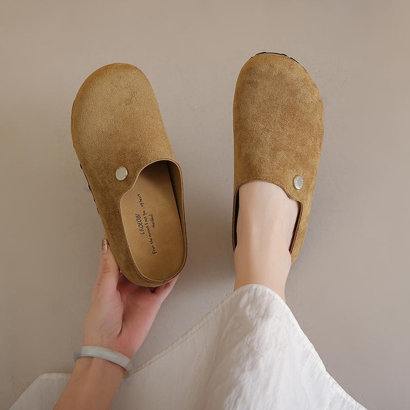 Fashion CRLAYDK Women's Footbed Mules Backless Slip On Casual Soft Suede Leather Shoes Comfortable Indoor and Outdoor Walking Slippers