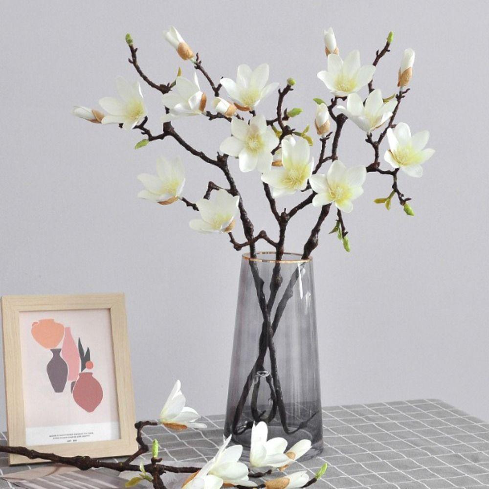 Silk Material Artificial Magnolia Flower 60cm Length Artificial Flower Stem  Tea Room Decor