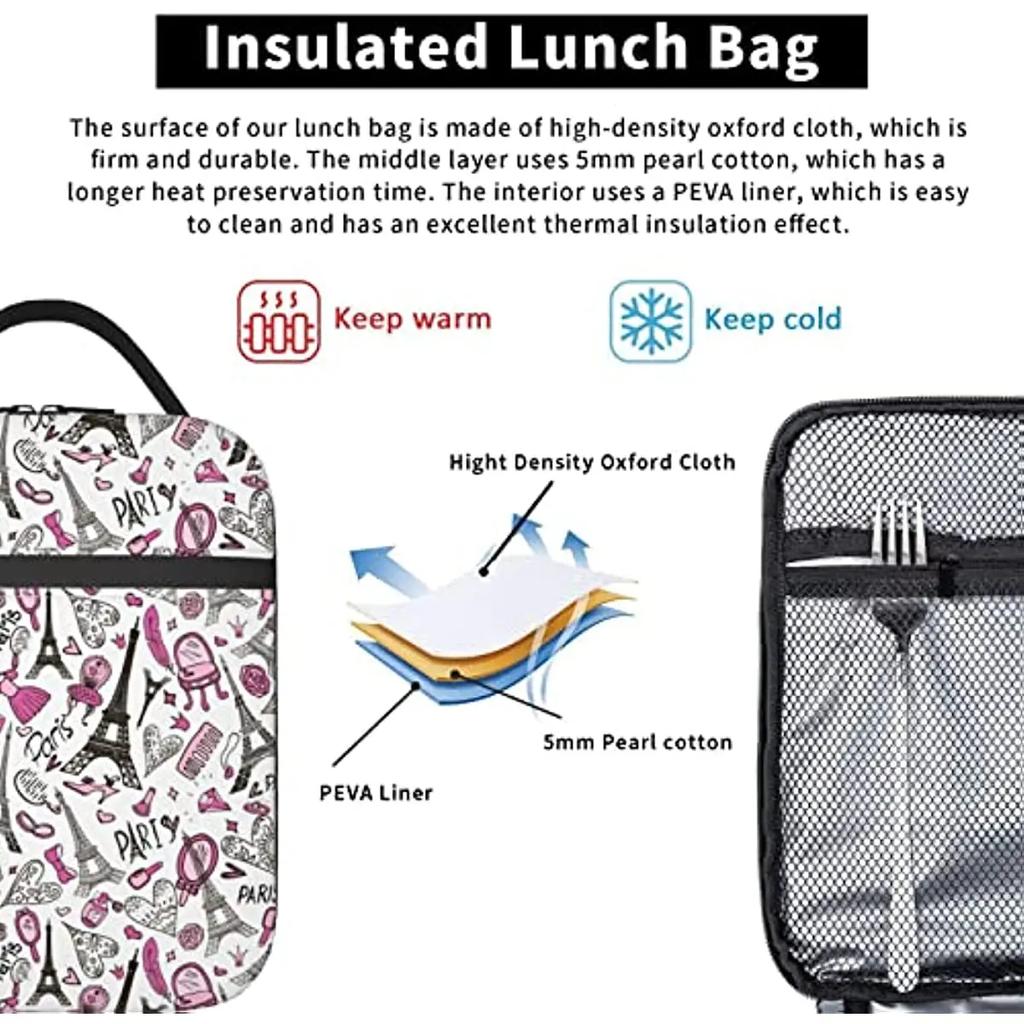 Lunch Bags  Eiffel Tower Lunch Box for Men Women Insulated Reusable Portable Lunch Tote Adults Lunch Bag for Office