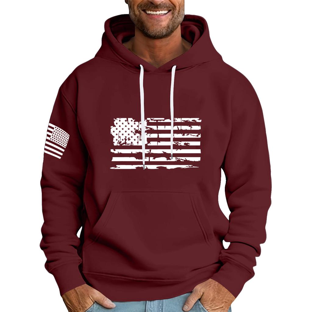 Men's Loose Flag Printed Hooded Sweatshirt Men's Casual Fashion Sports Sweatshirt