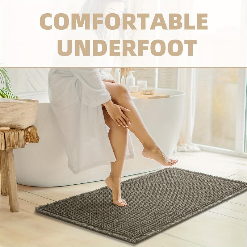 Ultra-Absorbent Waffle Bath Mat - Non-Slip, Machine Washable with Tassels, Rubber Backed Polyester Blend Rug for Bathroom Floor