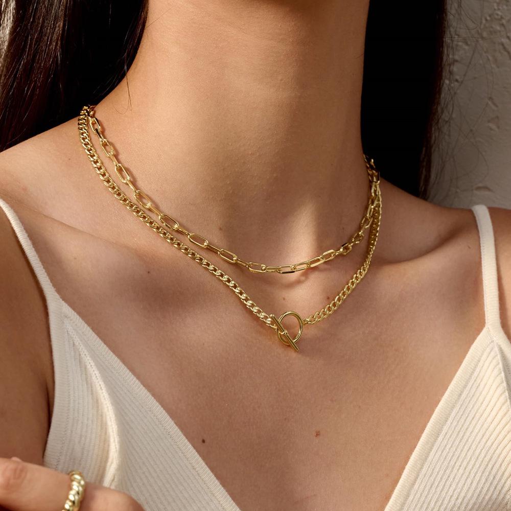 Cross-Border Layered Paperclip & Geometric OT Buckle Collarbone Necklace